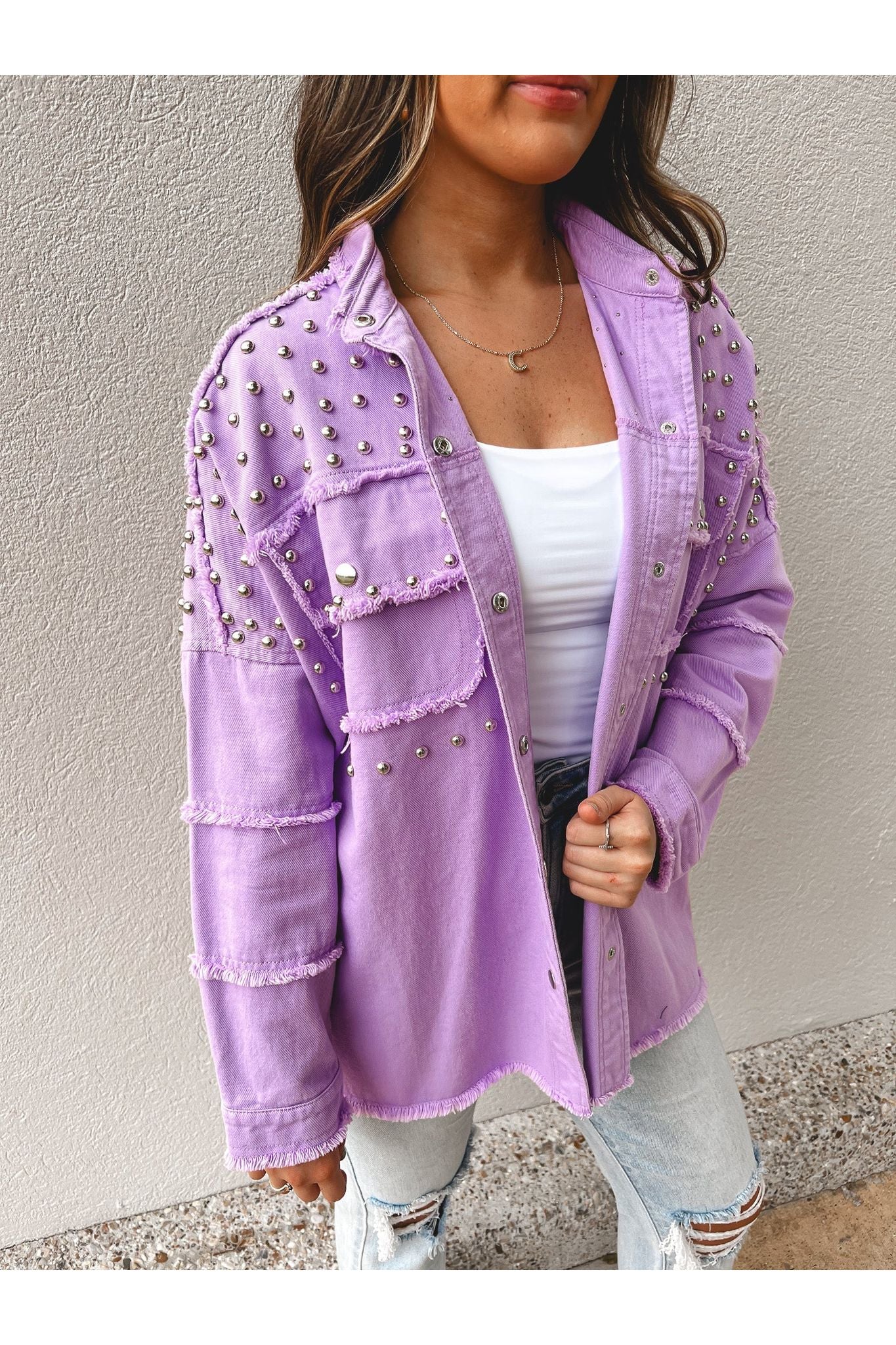 Lovely Lilac Studded Shacket-Outerwear-KCoutureBoutique, women's boutique in Bossier City, Louisiana