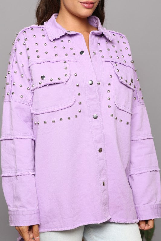 Lovely Lilac Studded Shacket-Outerwear-KCoutureBoutique, women's boutique in Bossier City, Louisiana