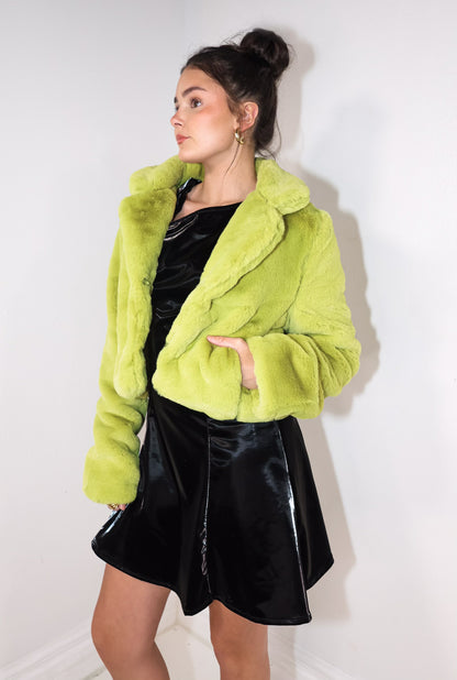 Lush in Lime Cropped Fur Jacket