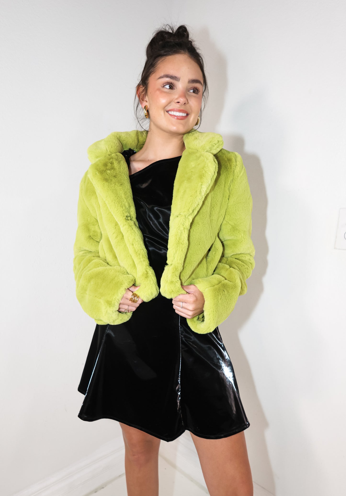 Lush in Lime Cropped Fur Jacket