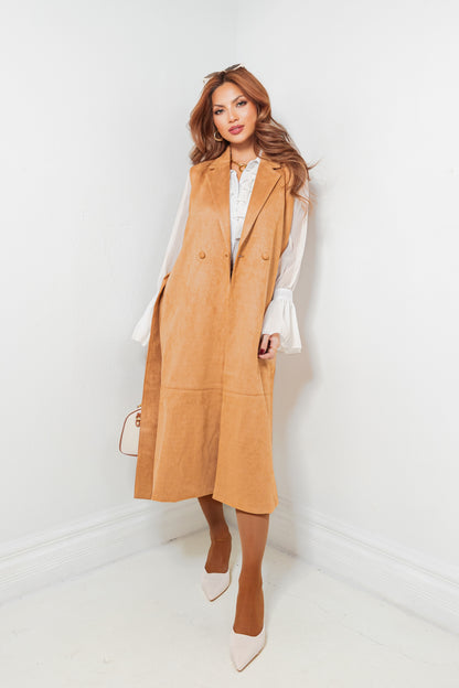 Luxe Line Belted Suede Tailored Vest