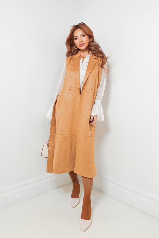 Luxe Line Belted Suede Tailored Vest