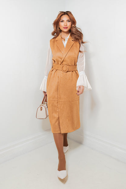Luxe Line Belted Suede Tailored Vest