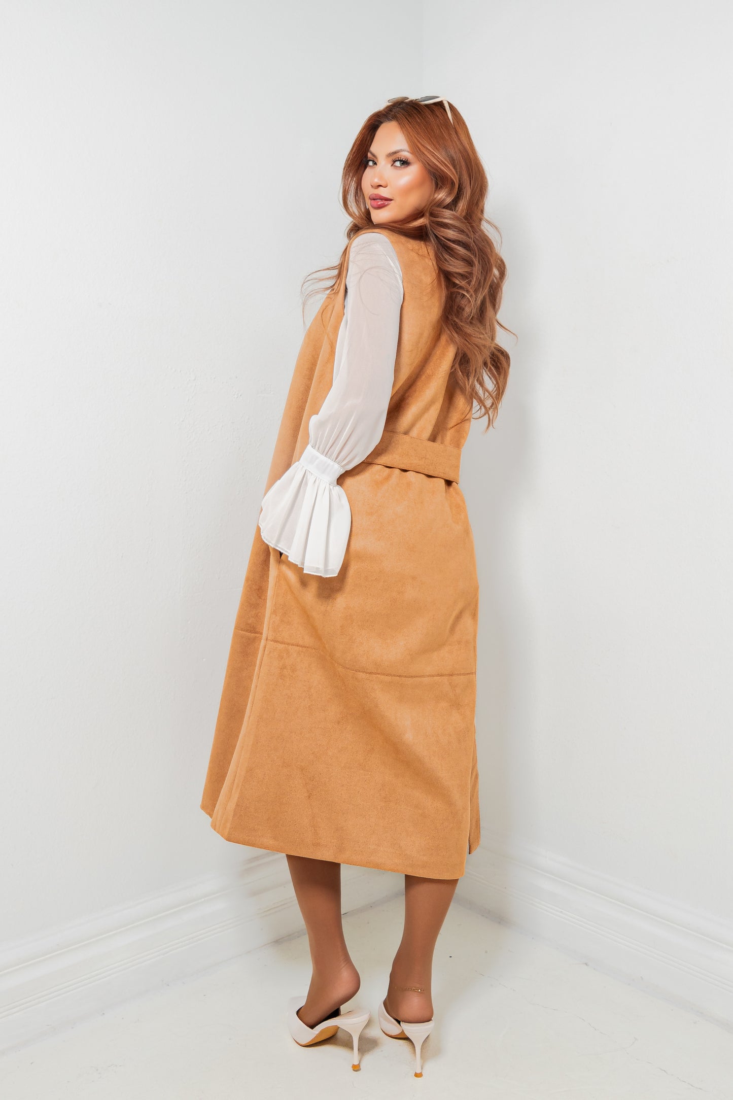 Luxe Line Belted Suede Tailored Vest