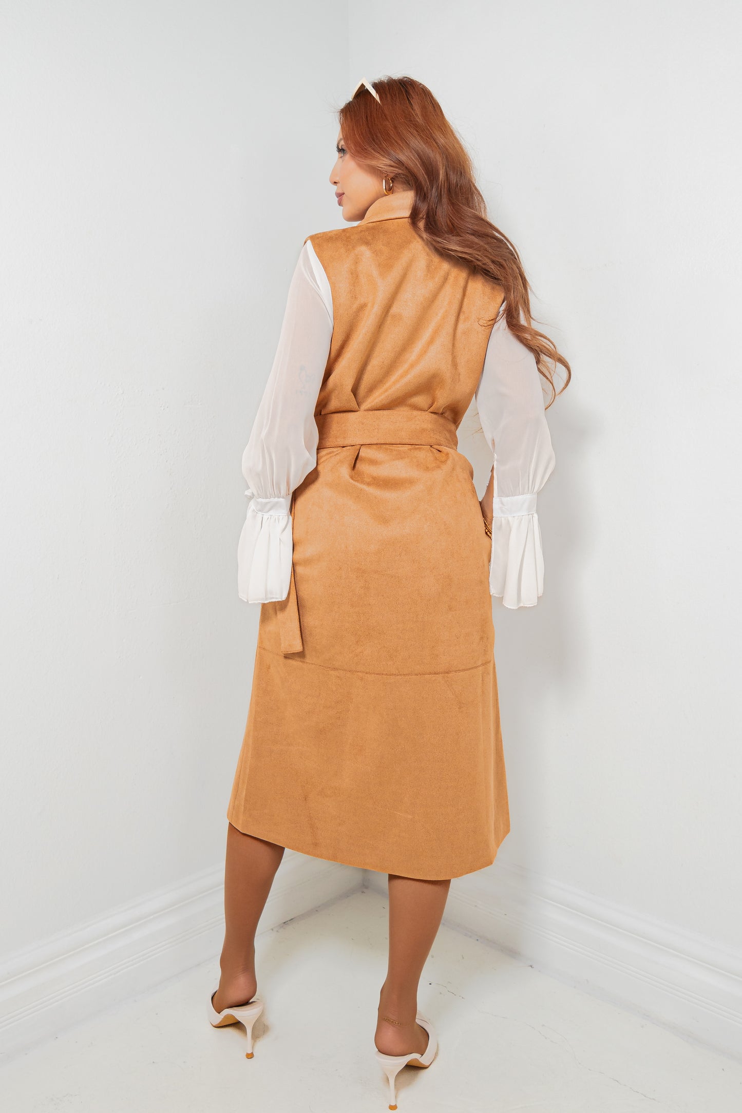 Luxe Line Belted Suede Tailored Vest