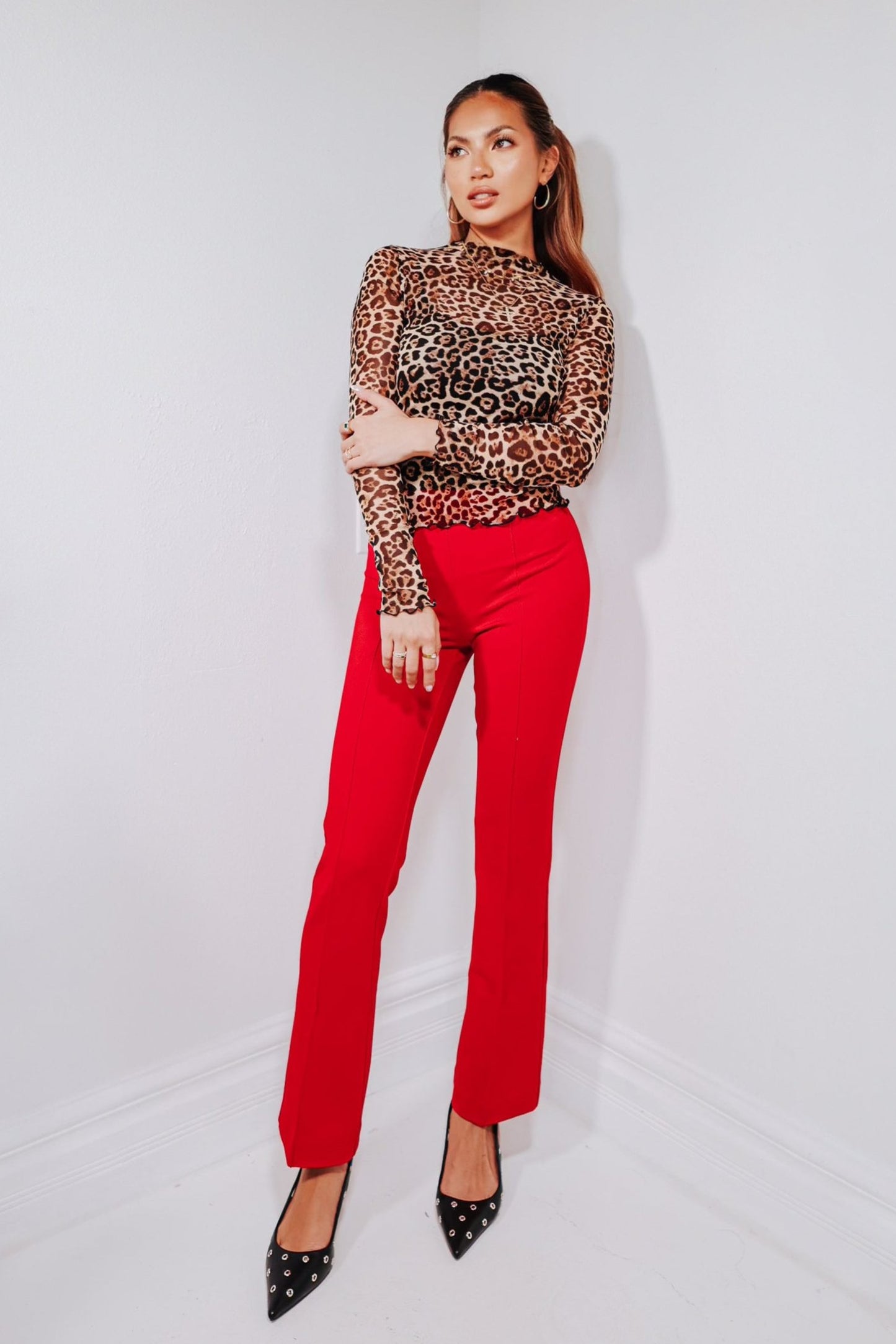 Leopard Lover Mesh Mock Neck Top