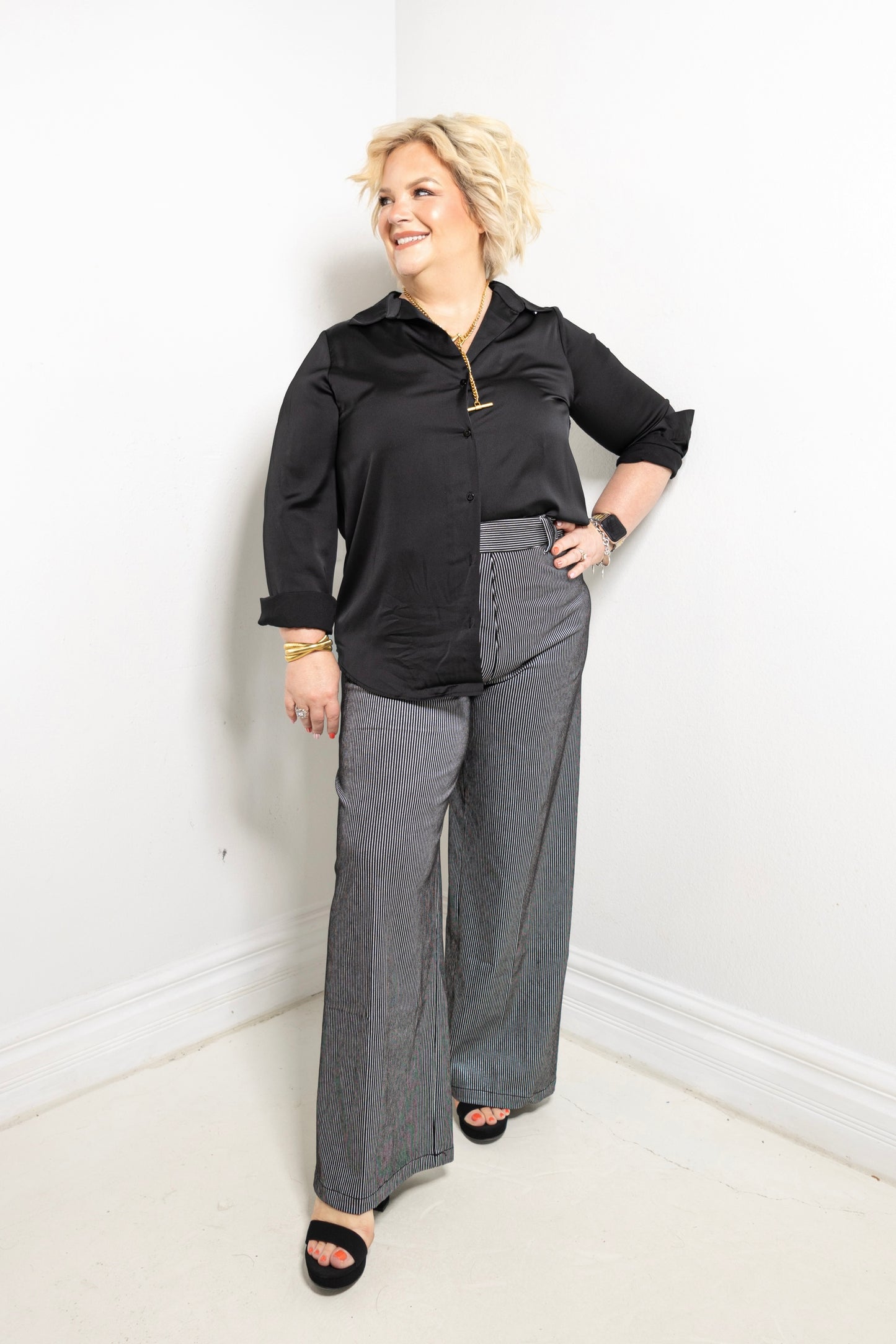 Lysse Darlene Pinstripe Wide Leg Denim Jeans