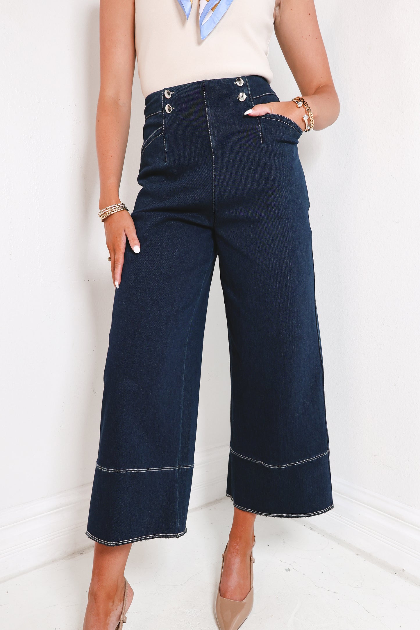 Lysse Dion Sailor Cropped Palazzo Jeans