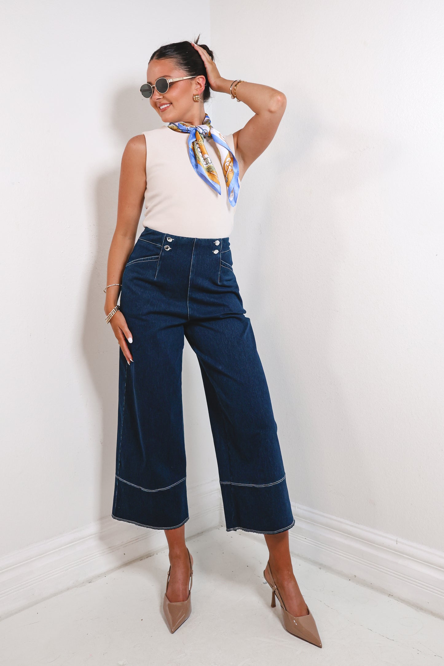 Lysse Dion Sailor Cropped Palazzo Jeans