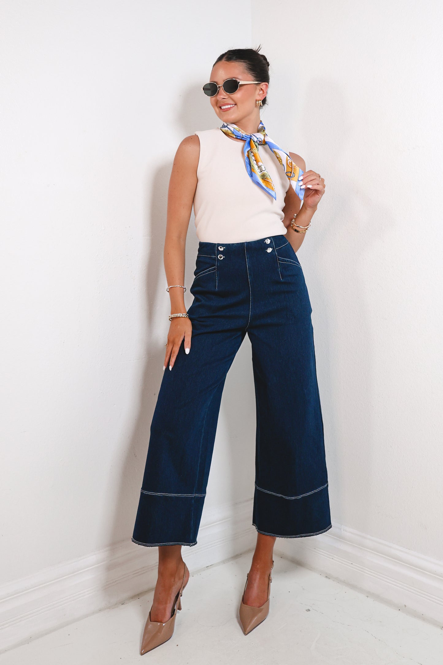 Lysse Dion Sailor Cropped Palazzo Jeans