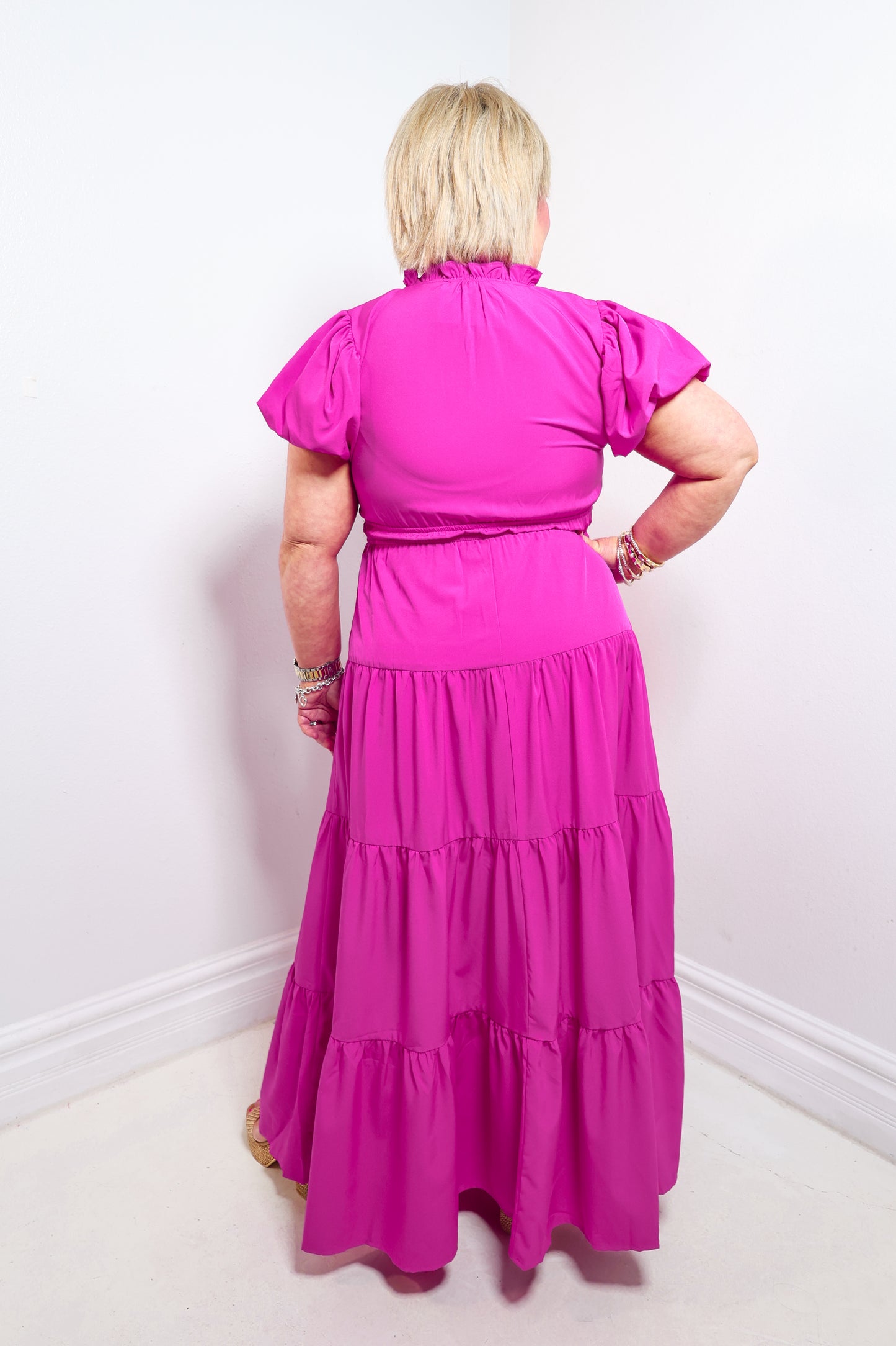 Magenta Muse Puff Sleeve Maxi Dress