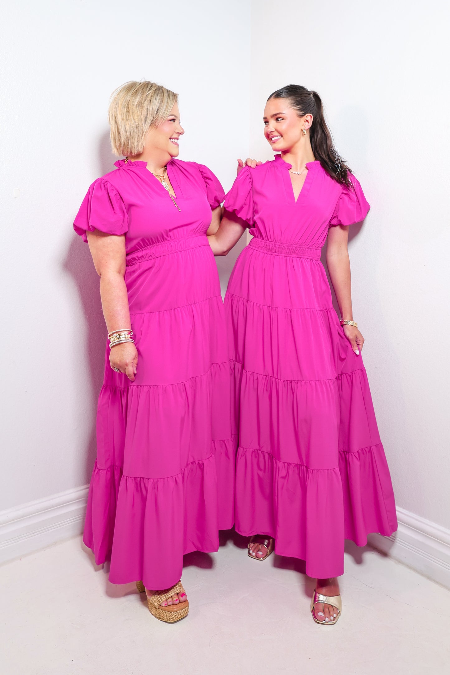 Magenta Muse Puff Sleeve Maxi Dress