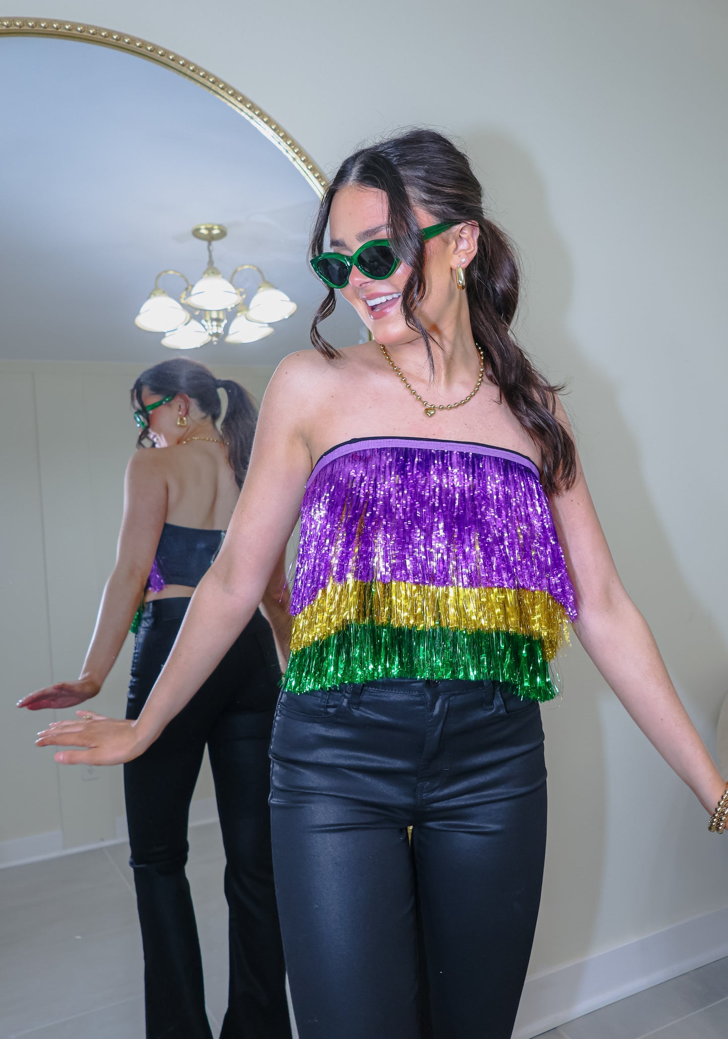 Mardi Gras Layered Fringe Tube Top