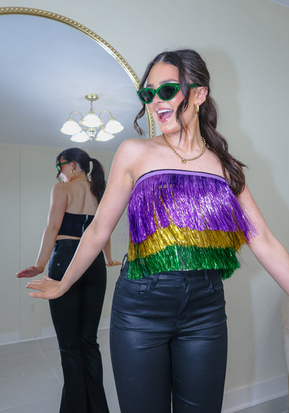 Mardi Gras Layered Fringe Tube Top