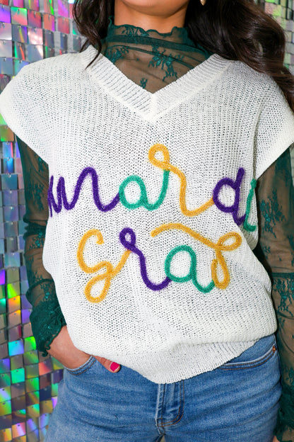 Mardi Gras Sleeveless Sweater Top