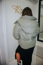 Matte Sage Faux Leather Hooded Puffer Jacket-Jackets-KCoutureBoutique, women's boutique in Bossier City, Louisiana