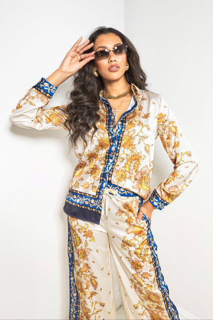 Mediterranean Bloom Button Down Top