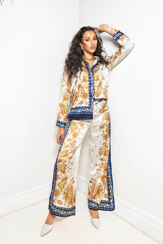 Mediterranean Bloom Wide Leg Pants
