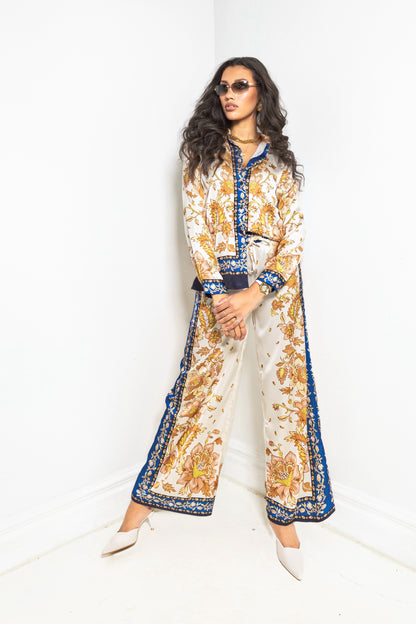Mediterranean Bloom Button Down Top
