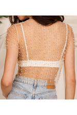 Meshed To You Pearl Rhinestone Crop Top-Tops-KCoutureBoutique, women's boutique in Bossier City, Louisiana