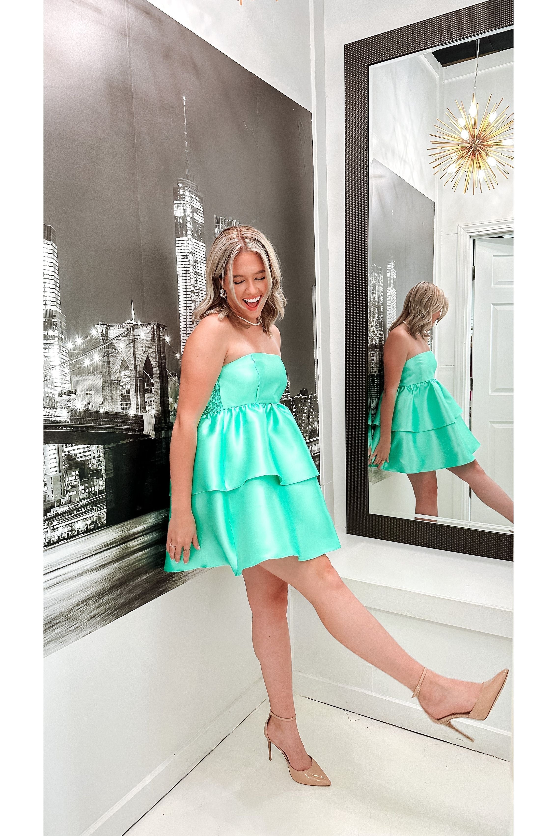 Mint Madness Two-Tier Ruffle Mini Dress – KCoutureBoutique