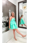 Mint Madness Two-Tier Ruffle Mini Dress-Dresses-KCoutureBoutique, women's boutique in Bossier City, Louisiana
