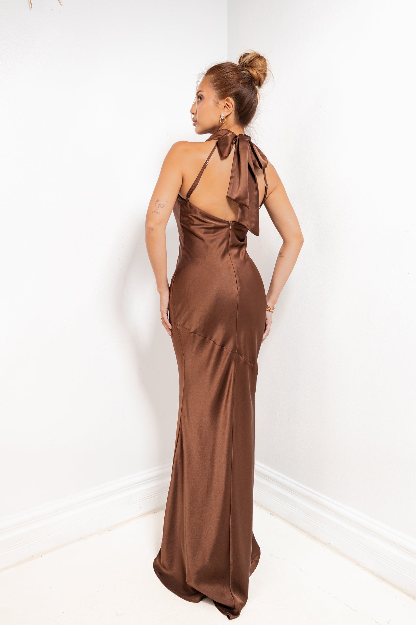 Mocha Luxe Cowl Neck Maxi Dress