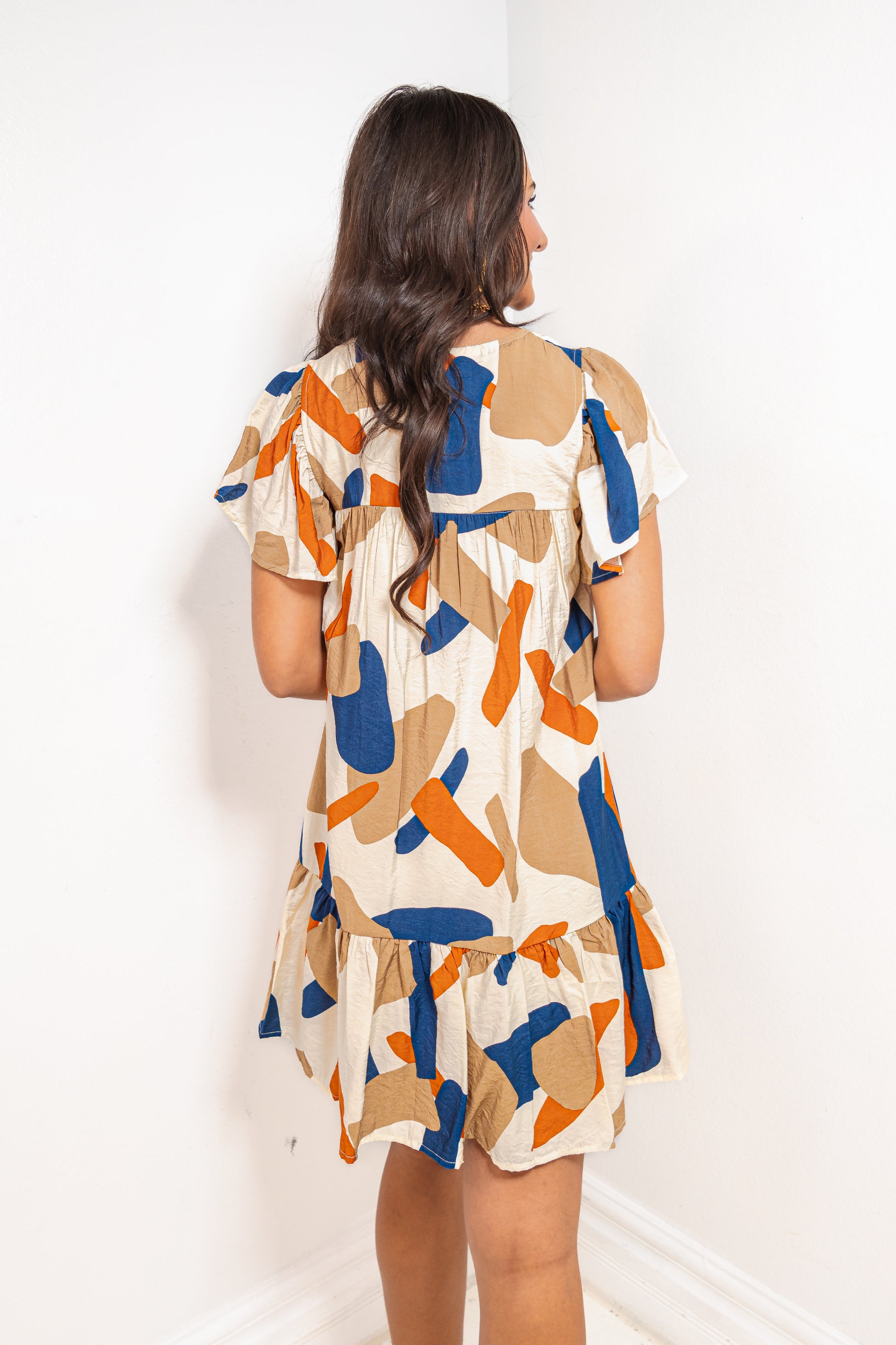 Modern Art Abstract Drop Waist Dress Large (10/12) / Cream/Rust/Navy Modern Art Abstract Drop Waist Dress Large (10/12) / Cream/Rust/Navy