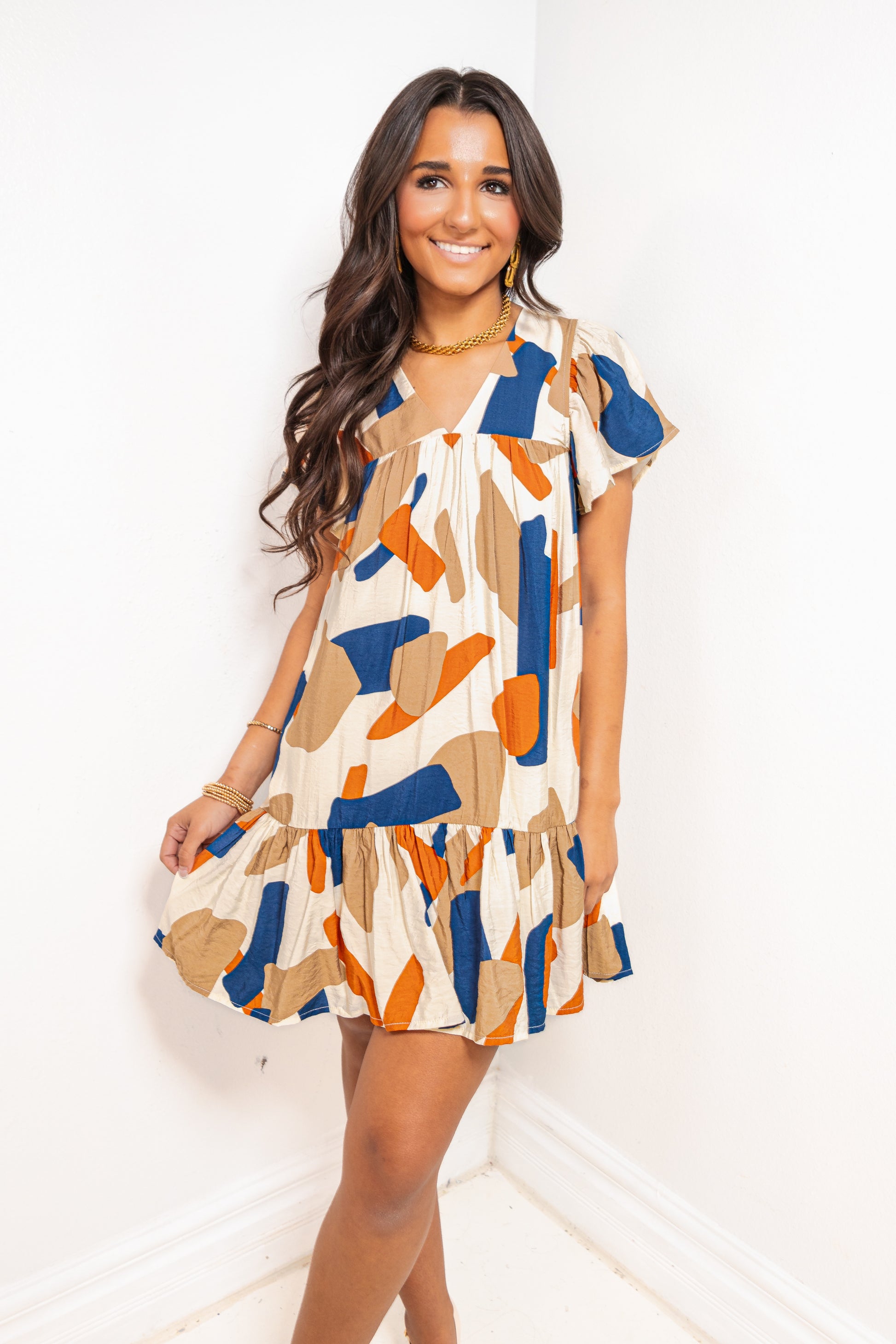 Modern Art Abstract Drop Waist Dress Large (10/12) / Cream/Rust/Navy Modern Art Abstract Drop Waist Dress Large (10/12) / Cream/Rust/Navy
