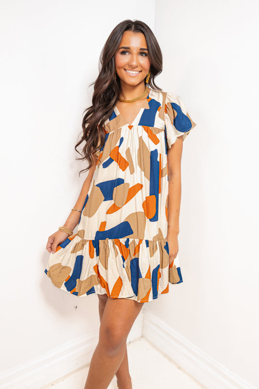Modern Art Abstract Drop Waist Dress