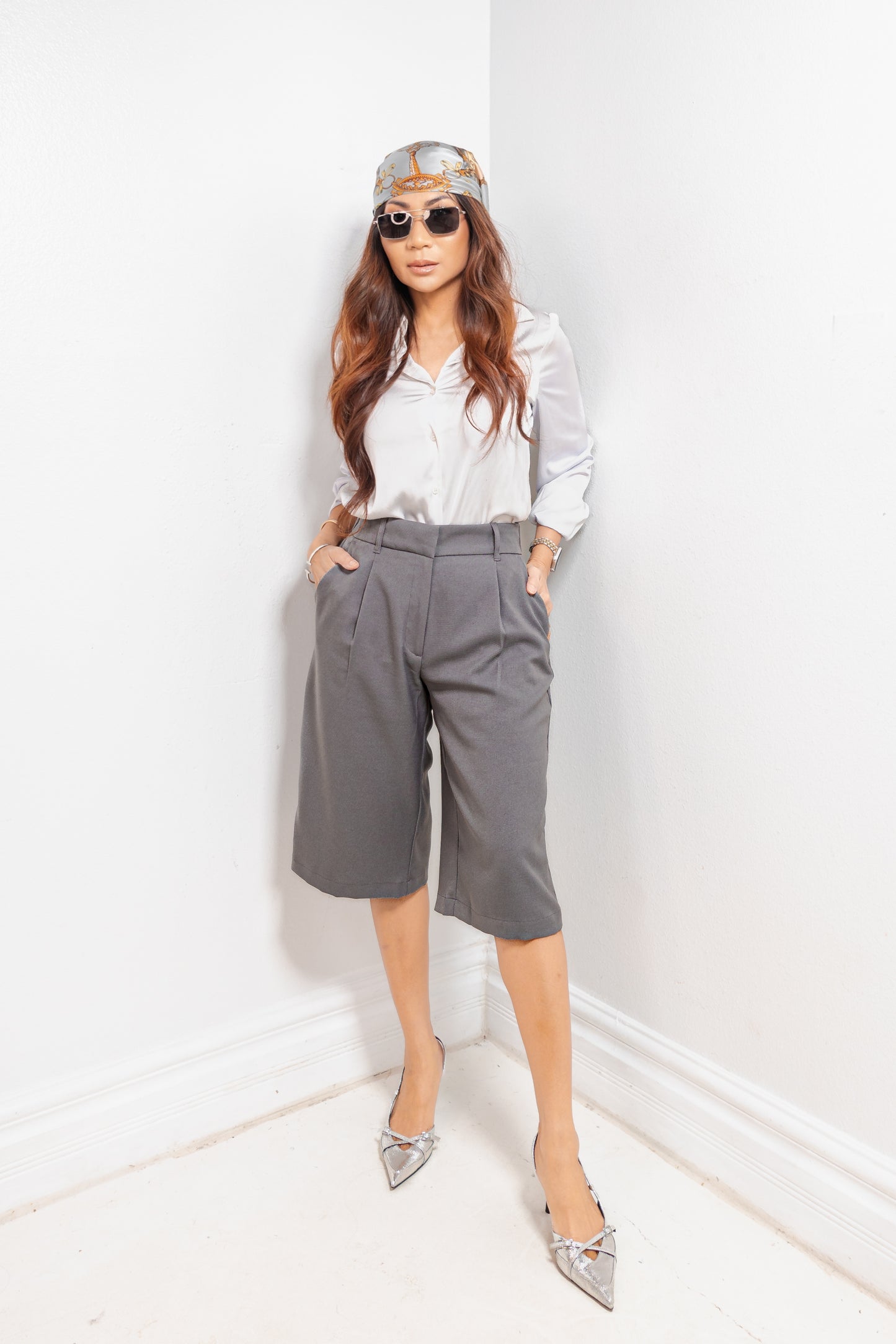 Modern Slate Tailored Bermuda Shorts