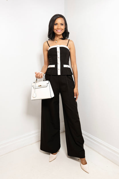 Monaco Contrast Peplum Top & Pant Set