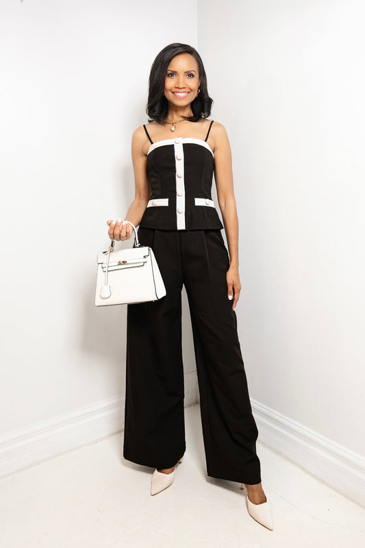 Monaco Contrast Peplum Top & Pant Set