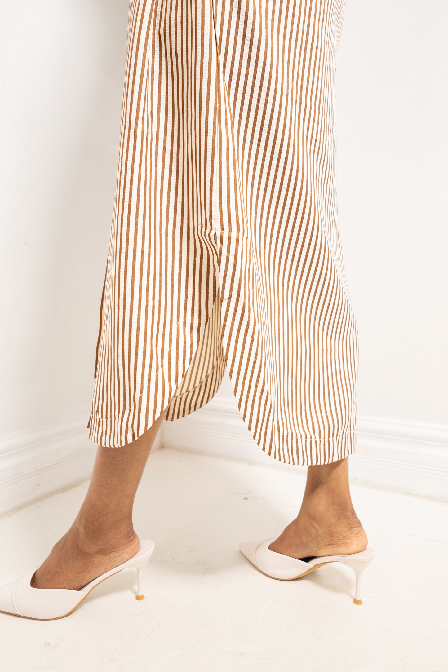 Morning Latte Button Down Striped Midi Dress