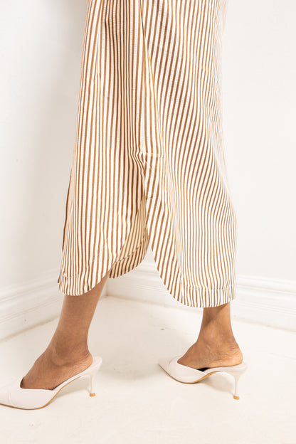 Morning Latte Button Down Striped Midi Dress