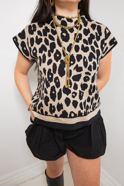 Leopard Luxe Sleeveless Sweater Top