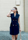 Noble Navy Belted Suit Vest Dress-Dress-KCoutureBoutique, women's boutique in Bossier City, Louisiana