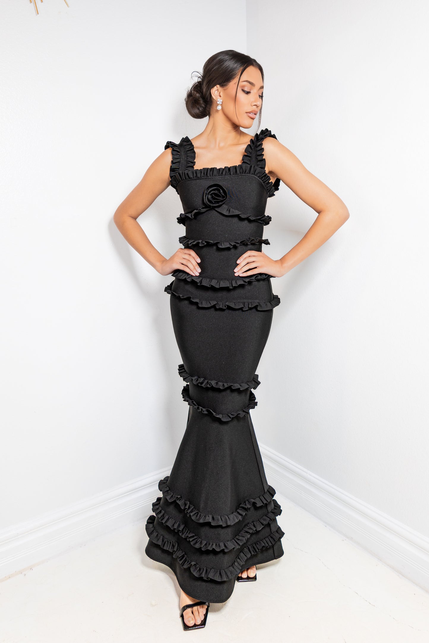 Noir Rosette Bandage Dress