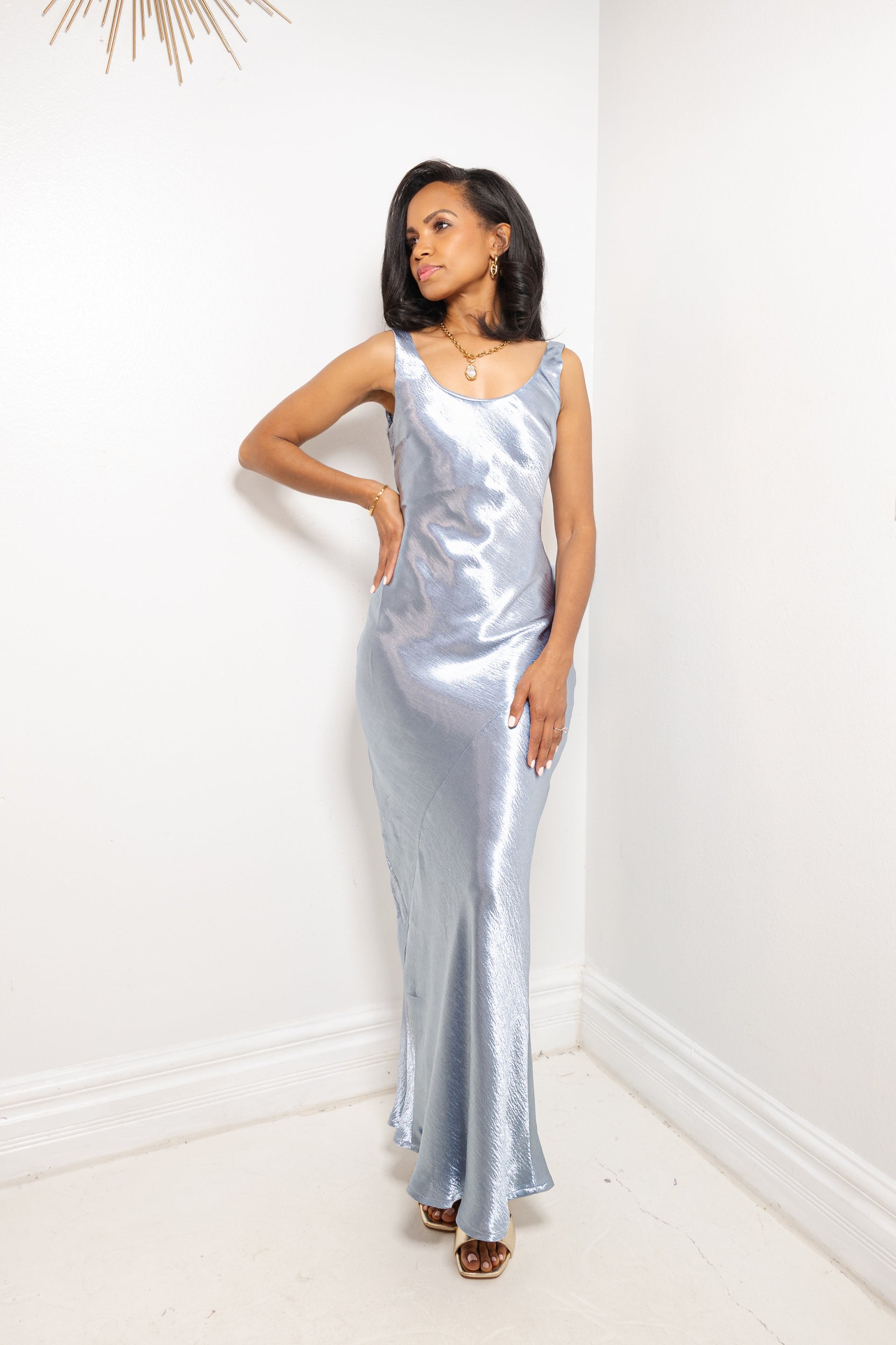 Ocean's Kiss Backless Maxi Dress Large (10/12) / Icy Blue