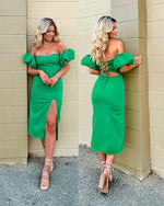 Off Shoulder Puff Sleeve Midi Dress-Dresses-KCoutureBoutique, women's boutique in Bossier City, Louisiana