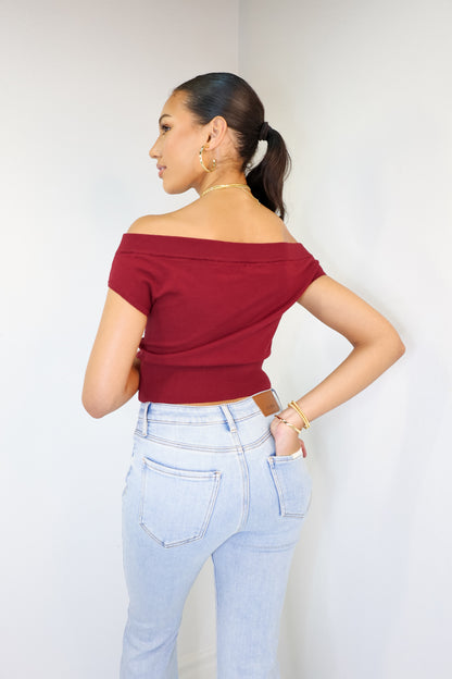 Off Shoulder Cropped Sweater Top