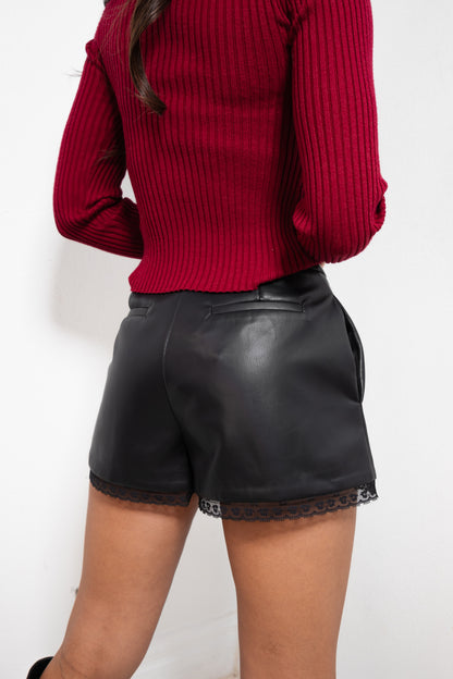 Endless Rose Faux Leather Lace Shorts
