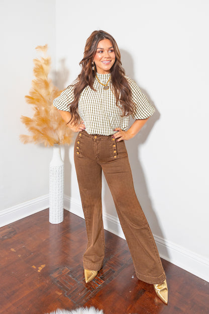 Olive Orchard Checkered Bow Top