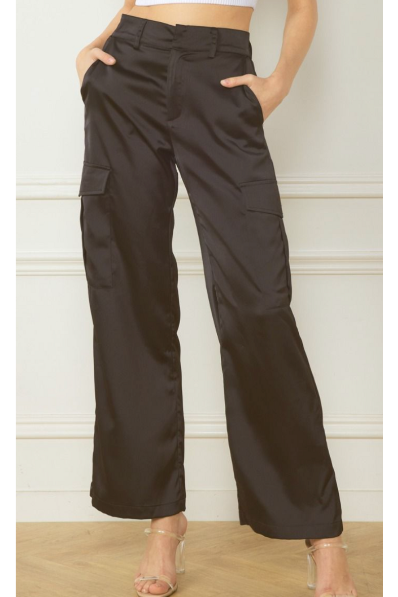 On The Edge Satin Cargo Pants-Apparel & Accessories-KCoutureBoutique, women's boutique in Bossier City, Louisiana