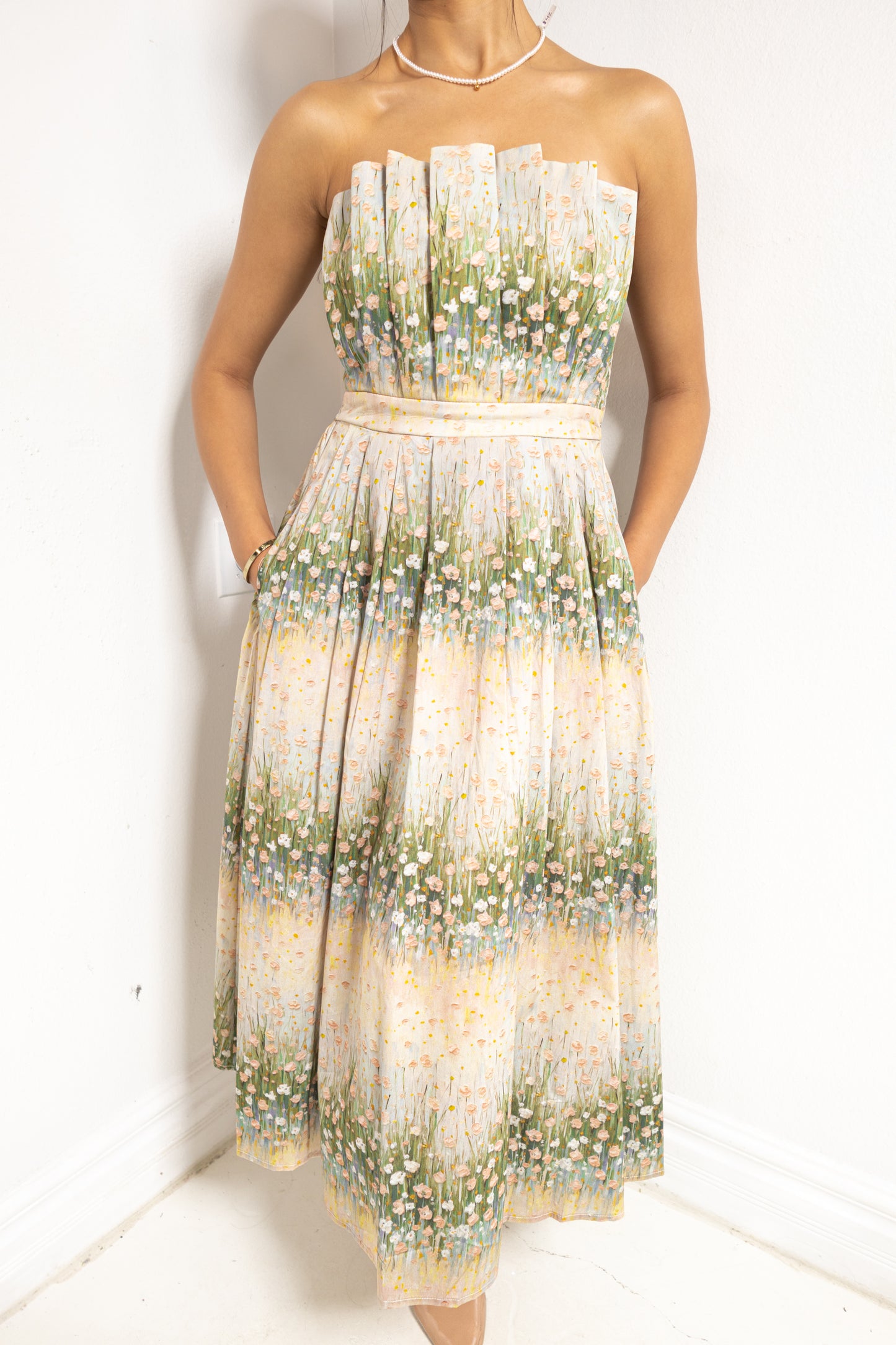 Once Upon A Meadow Strapless Midi Dress