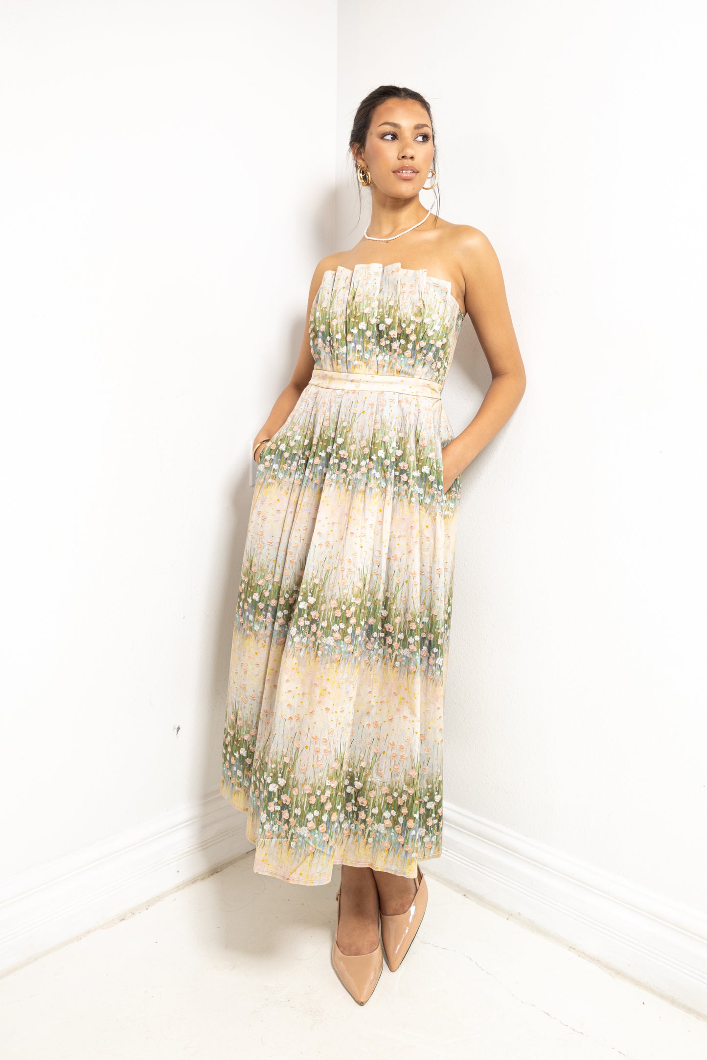 Once Upon A Meadow Strapless Midi Dress