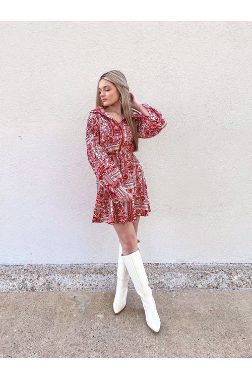 Paisley Printed Button Down Dress-Dresses-KCoutureBoutique, women's boutique in Bossier City, Louisiana