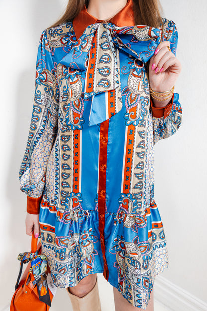 Paisley Parade Tie Neck Dress