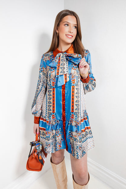 Paisley Parade Tie Neck Dress