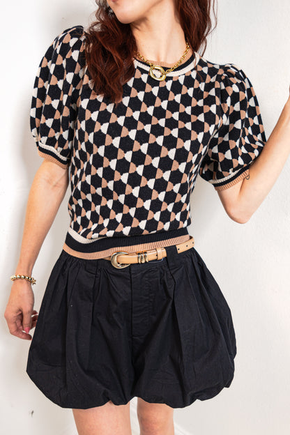 Pattern Play Puff Sleeve Sweater Top